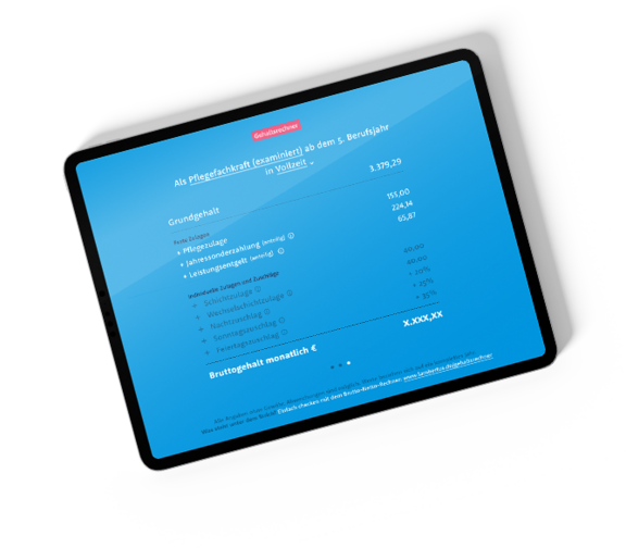 Tablet-PC mit Gehaltsrechner auf dem Bildschirm